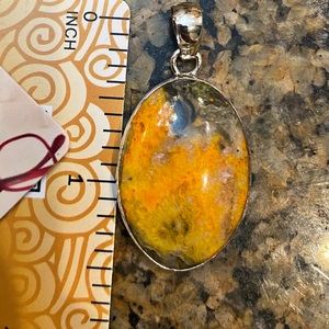 Beautiful Genuine Bumblebee Jasper Oval Pendant set in 925 Sterling Silver